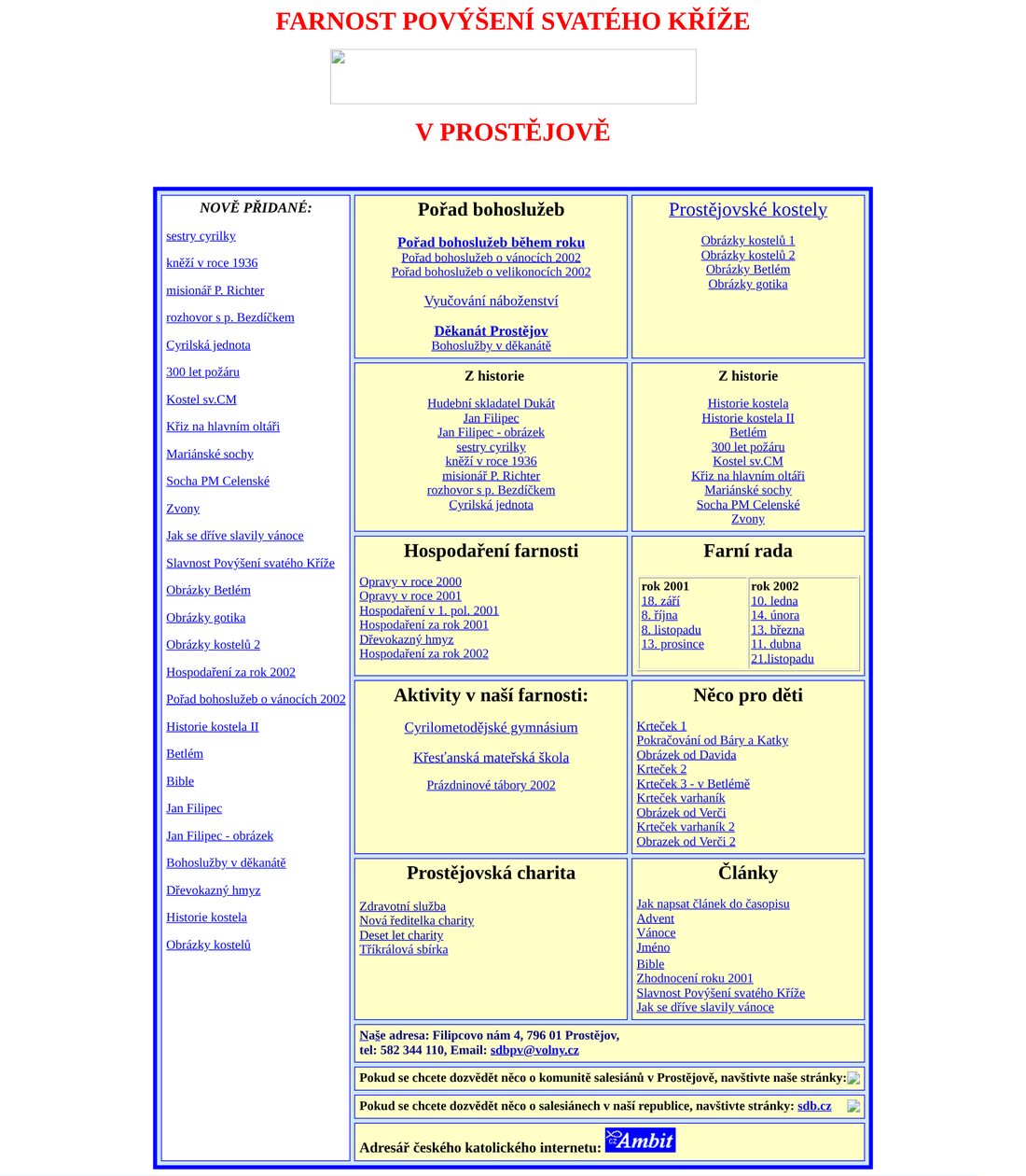 Rozcestník farního webu v únoru 2003