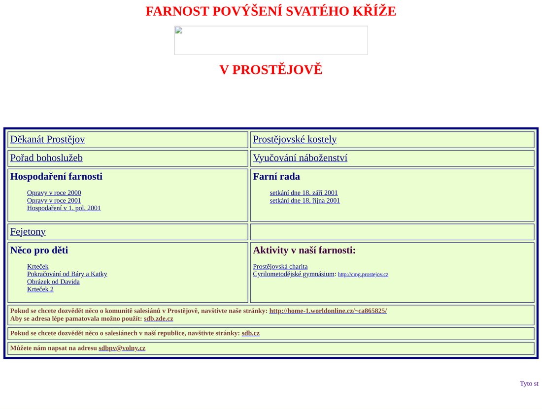 Úvodní strana farního webu, listopad 2001